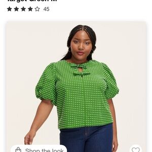 Kate Spade New York x Target Green Puff Sleeve Blouse with Tie Front